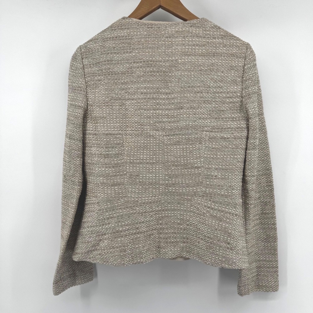 St John Champagne Peplum Metallic Tweed Zip Front Jacket Blazer Womens 8 Classic - Picture 7 of 10